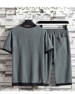 Ensemble t-shirt et short d'été pour hommes, tenue décontractée, streetwear, deux pièces, tenue assortie, tissu doux et confortable - Product Image 4