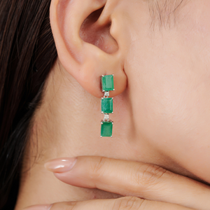 New Arrival 100% Authentic Octagon Shape Emerald Gemstone Diamond Rhodium Plated 925 Sterling <b>Silver</b> <b>Drop</b> <b>Earrings</b> Wedding Party - Product Image 2
