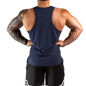 Gilet long athlétique de qualité supérieure pour homme, couleur bleu marine, respirant, en coton et polyester, col rond, sans manches - Product Image 6