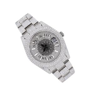 Splendide montre à diamants pour homme, 28 mm, analogique, quartz, bracelet en moissanite argentée, cadran en cristal saphir, mouvement ETA, cadeau de luxe - Product Image 4