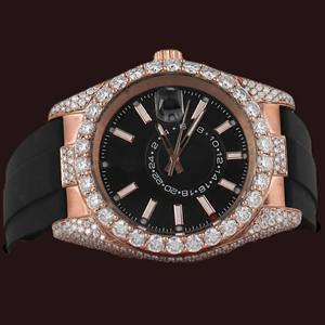 Reloj de Pulsera Unisex de Lujo, Moderno, con Esfera Negra Semi-Engastada, Cronógrafo, Diamantes Moissanite VVS, Estilo Hip Hop Personalizado, Correa de Goma Negra - Product Image 1