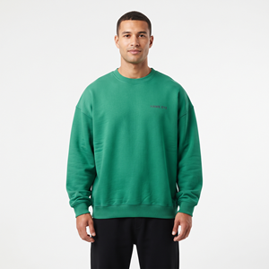 Sweat-shirt pour homme en gros, col rond oversize en coton de haute qualité, vert uni, pull décontracté pour l'automne - Product Image 1