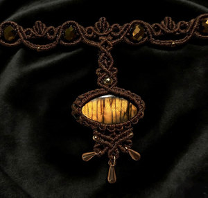 Handmade Macrame Labradorite Choker <b>Necklace</b> Brown Cord Boho <b>Statement</b> Pendant Adjustable Artisan Jewelry - Product Image 3