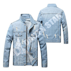 Men's <b>Light</b> Blue Denim Jacket Regular Fit Distressed Ripped Solid Button Closure Casual Style Winter 100% Cotton Windproof - Product Image 4