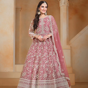 Traje Anarkali Moderno Bordado en Tela de Red Semisellada para Bodas, Graduaciones y Diwali - Product Image 1