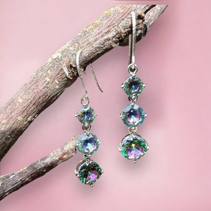 Pendientes de Topacio Arcoíris Místico, Plata de Ley Vintage, Piedra de Nacimiento de Diciembre, Joyería Elegante, Regalo para Mujeres, Boda, Fiesta - Product Image 1