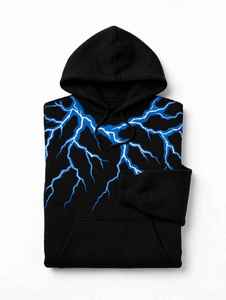 Sudadera con Capucha Gráfica Oversize Personalizada, Negra, de Alto Gramaje, con Estampado de Rayo, Estilo Urbano, Venta al por Mayor, Ropa OEM - Product Image 5