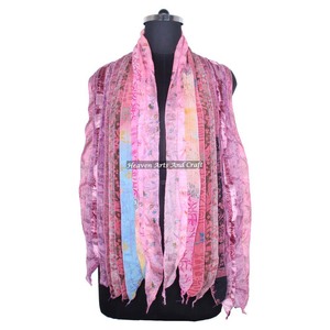 Écharpe vintage en soie à 10 bandes Patti pour filles SC045 – Stole tendance avec patchs de sari indien, écharpe réversible colorée - Product Image 5