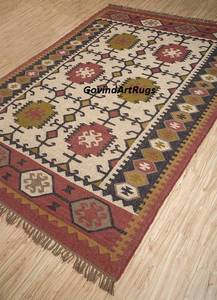 Tapis rectangulaire à motif géométrique Krafterscustom en laine et acrylique, kilim écologique, tufté à la main, tissage plat, poils moyens, latex - Product Image 3