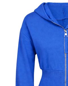 Sudadera con capucha corta azul real para mujer, personalizada por el fabricante, con cremallera, corte ajustado, manga larga, estilo casual urbano, de algodón y forro polar. - Product Image 3