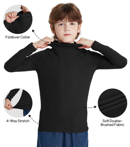 Camisetas de Cuello Alto Negras para Niños, Tejido de Punto, Manga Larga, Camiseta Térmica de Cuello Alto para Niños - Product Image 4