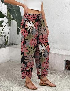 Pantalon palazzo ample imprimé taille mi-haute pour femme, coupe large, idéal pour l'été - Product Image 4