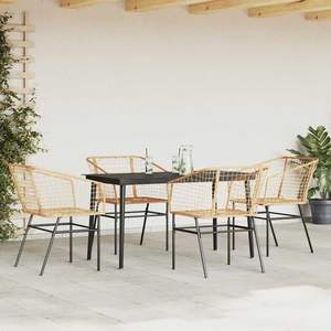 Juego de comedor para patio de 5 piezas, muebles de jardín de ratán sintético marrón con vidrio - Product Image 3