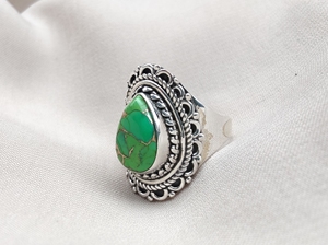925 Sterling Silver Green Copper <b>Turquoise</b> Pear <b>Ring</b> With Gold Plating Options Handmade Gemstone Jewelry Wholesale Custom - Product Image 4