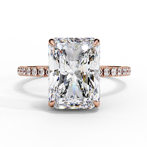 Bague de fiançailles en or rose avec diamant taille émeraude, sertie pavé, bijoux fins de luxe pour femme - Product Image 3