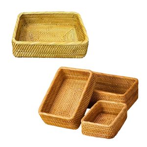 Durable <b>Rectangular</b> Wicker RATTAN <b>BASKET</b> / TRAY 3-Piece Decorative Home Organizer Collection - Product Image 1