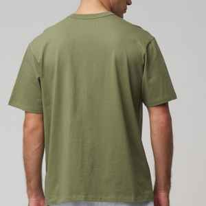 Nouveau T-shirt d'été pour homme tendance, 100% coton, col rond, coupe ample, manches courtes, vert olive uni - Product Image 3