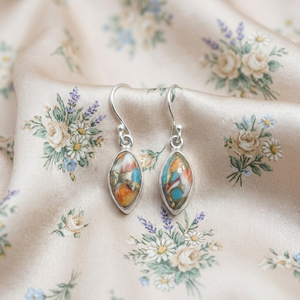 925 Sterling <b>Silver</b> Oyster Turquoise <b>Hoop</b> Earrings Handmade Marquise Rose Gold Yellow Gold Plated Minimalist Women - Product Image 6