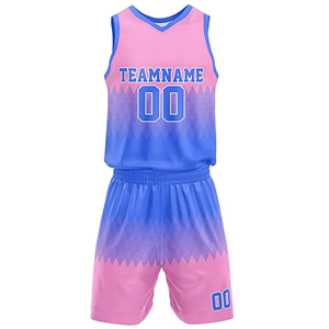 Camiseta de Baloncesto Sublimada Personalizada, Degradado Rosa y Azul, Cuello en V, Sin Mangas, Secado Rápido, Poliéster, Uniforme de Equipo, Unisex para Adultos - Product Image 2