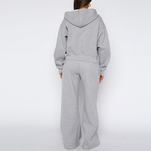 Ensemble de survêtement ample et épais personnalisé avec fermeture éclair, haut à capuche et pantalon à cordon de serrage, tenue streetwear décontractée - Product Image 2