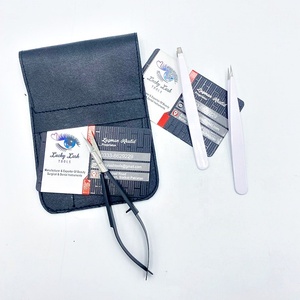 Kit de pinzas para cejas antiestáticas de acero inoxidable profesional de alta calidad, estuche de viaje de cuero PU Premium con logotipo personalizado privado - Product Image 4