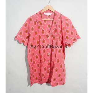 ชุดนอนผ้าฝ้ายทำมือจากอินเดีย ลายดอกไม้พิมพ์ดิจิทัลสไตล์วินเทจ เนื้อผ้านุ่ม ระบายอากาศได้ดี ชุดนอนขาสั้นสำหรับผู้หญิง ให้ความรู้สึกโรแมนติก - Product Image 3