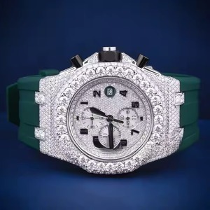 Reloj de pulsera de moda de lujo con correa de acero inoxidable azul Unisex medio helado más vendido, diseñado con diamantes cultivados en laboratorio, uso artesanal - Product Image 1