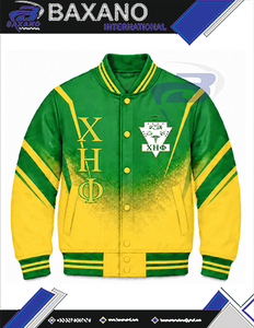 Chaqueta universitaria de satén ombré para mujer de la hermandad Chi Eta Phi, con letras griegas bordadas, manga larga, cuello vuelto y ribetes de satén. - Product Image 5