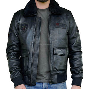 Genuine Cow Skin Men's Winter Motorcycle Bomber <b>Jacket</b> <b>Mandarin</b> <b>Collar</b> Premium Breathable Vintage Letter Customizable Canvas - Product Image 1
