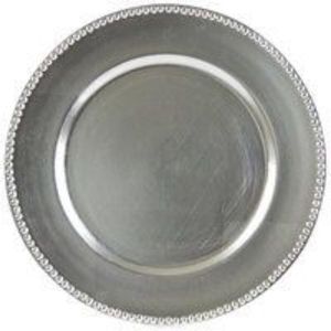 Luxury <b>Brushed</b> Silver Charger Plates <b>Round</b> Metal Wedding Decorative Dinner Plate Underplate For Events Party Table Decoration - Product Image 2