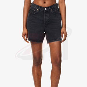 Shorts de Mezclilla de Cintura Alta para Mujer, Corte Recto, Casuales, de Verano, Color Sólido, Tela de Algodón, Corte Regular, con Cierre de Botones - Product Image 4