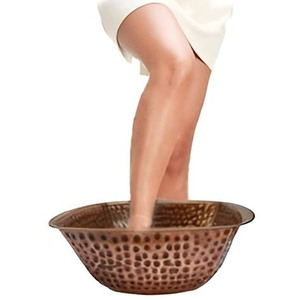 Bol de pédicure artisanal de haute qualité en cuivre pur à 100 %, forme ronde, finitions personnalisées, prix de gros, Inde - Massage des pieds - Product Image 3