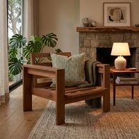 Fauteuil de salon en teck massif, chaise d'appoint à lattes, fauteuil de relaxation individuel artisanal, meuble en bois
