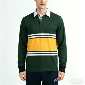 OEM 2026 Custom Logo Long Sleeve Rugby Jumper Yarn-Dyed Knitted Striped Polo <b>Shirt</b> School <b>Leaver</b> Rugby Jersey - Product Image 1