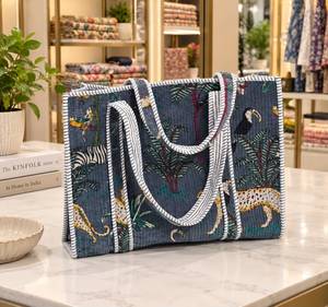 Ganpati Enterprises Lady Fashion Women's Velvet Gray Animal Print <b>Canvas</b> <b>Tote</b> Bag Bohemian Vintage Customized Closure Autumn - Product Image 1
