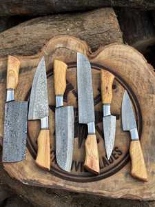 Wholesale Professional Chef <b>Knife</b> <b>Set</b> – 5 Piece Kitchen <b>Knife</b> Collection with Olive Wood Handles Professional chef <b>knife</b> <b>set</b> - Product Image 5