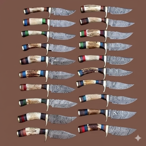 Couteau de chasse artisanal en acier Damas de 8 pouces, manche en corne de cerf, dureté 58HRC, garantie 3 ans, DIY, industriel, OEM/ODM, avec clip - Product Image 2