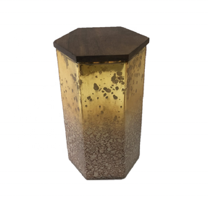 Home Garden Custom Wholesale Silver Mercury Hexagon Candle <b>Jar</b> <b>with</b> Mango <b>Wood</b> <b>Lid</b> High Quality Handmade <b>Glass</b> Multi-functional - Product Image 1