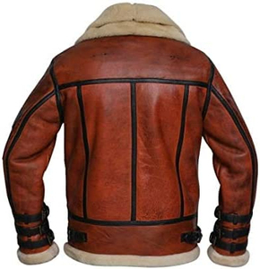 Men Genuine Sheepskin Leather RAF <b>B3</b> Aviator <b>Bomber</b> <b>Jacket</b> Double Collar Shearling Flight <b>Jacket</b> - Product Image 4
