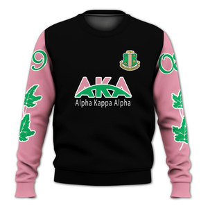 Sweat-shirt polaire unisexe col rond rose/noir avec broderie Alpha – Coupe oversize décontractée pour l'hiver, style universitaire - Product Image 2