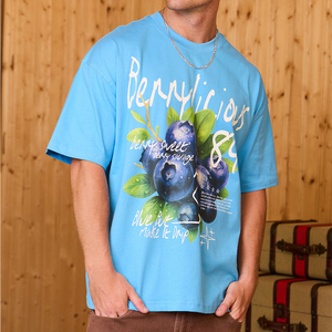 Berrylicious Blueberry Print Streetwear Cotton T-<b>Shirt</b> Regular Fit Printed Tees Clothing Manufacturer Custom <b>Y2K</b> Men's T-<b>Shirts</b> - Product Image 1