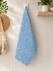 Essuie-tout de cuisine imprimé coquillages bleus |   Serviette de cuisine décorative style côtier |   Chiffon à vaisselle réutilisable |   Textile pour la maison et la cuisine - Product Image 3