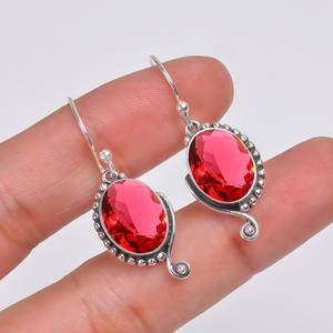 ต่างหูรูปไข่พลอยทัวร์มาลีนรูเบไลต์ เงินแท้ 925 สไตล์วินเทจ งานแฮนด์เมด ของขวัญสำหรับผู้หญิง - Product Image 1