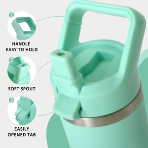 Bouteille d'eau de <span class=keywords><strong>sport</strong></span> pour enfants en acier inoxydable 304 à double paroi isolée sous vide avec poignée solide, sans BPA, anti-fuite, 2 choix de couvercles - Product Image 3