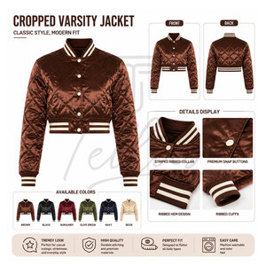 Chaqueta Varsity Corta Personalizada para Mujer, Chaqueta Bomber Varsity con Mangas de Satén, Chaquetas Varsity Cortas con Letras - Product Image 6