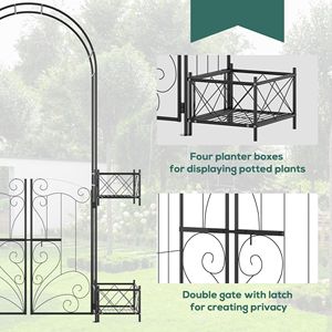 Arco de Jardín de Metal Negro de 7 Piezas con 4 Jardineras y Puertas Dobles para Fiestas, Ceremonias, Cercas, Enrejados y Portones - Product Image 5
