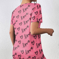 Ensemble short 2 pièces pour femmes, imprimé Love, haut à manches courtes et col rond, tenue d'été décontractée rose