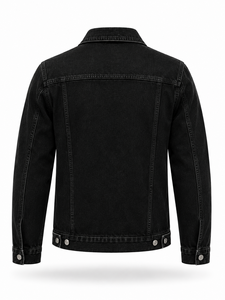 Veste en jean noire pour homme, coupe droite, style décontracté, fermeture boutonnée, tissu 100 % coton tissé, écologique, coupe-vent, idéale pour l'automne - Product Image 3