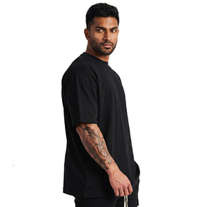 T-shirts noirs unis à manches courtes 100% coton col rond pour hommes, vêtements de sport, t-shirts épais pour hommes - Product Image 6