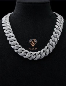 Navkar Diamonds Men's Rhodium Plated 925 Silver Moissanite <b>Rope</b> <b>Chain</b> Statement Necklace Pave Setting Hiphop Style Cuban <b>Chain</b> - Product Image 1